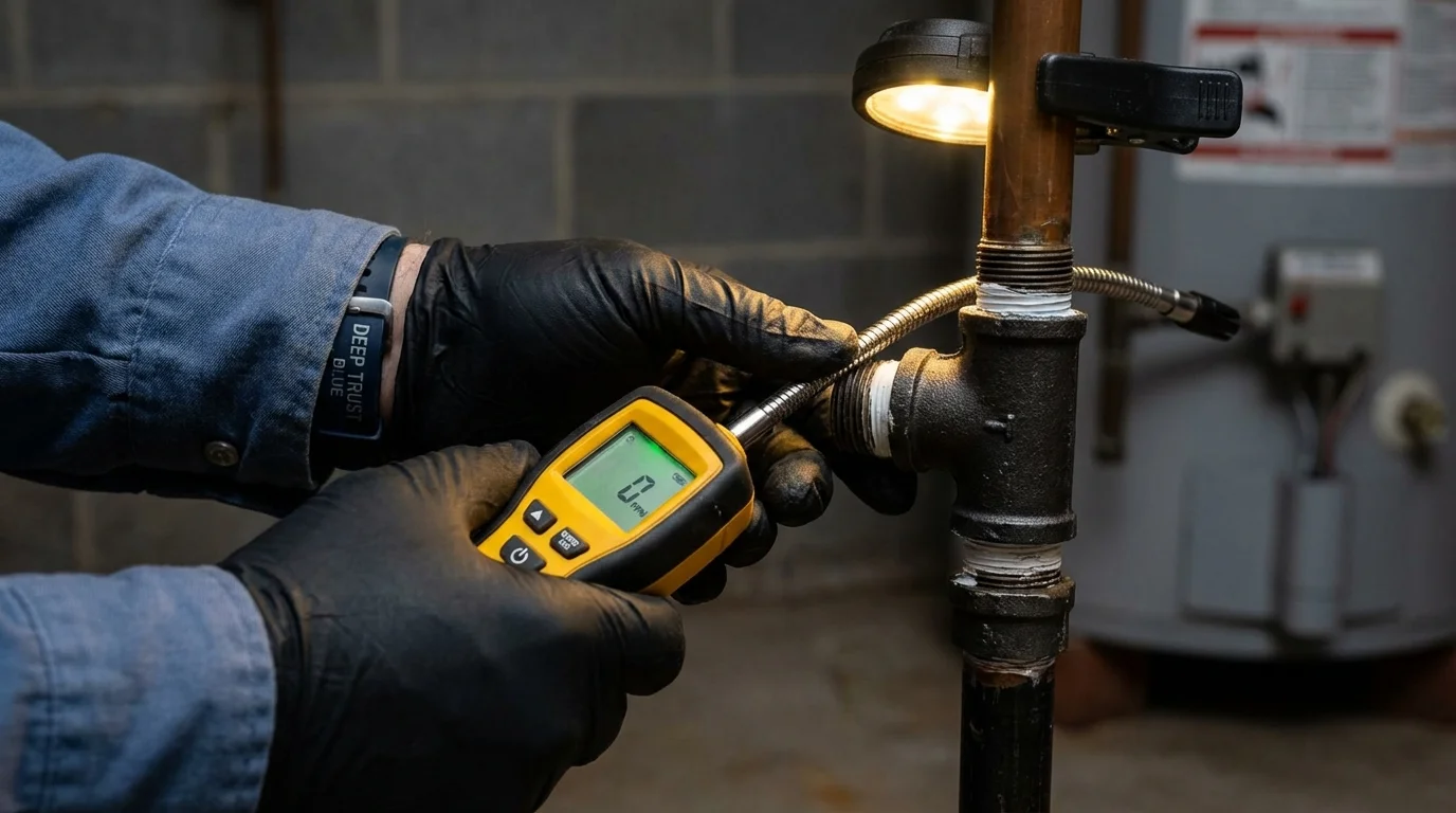 Gas leak detection with electronic sniffer by Johns Plumbing LLC in Eastman